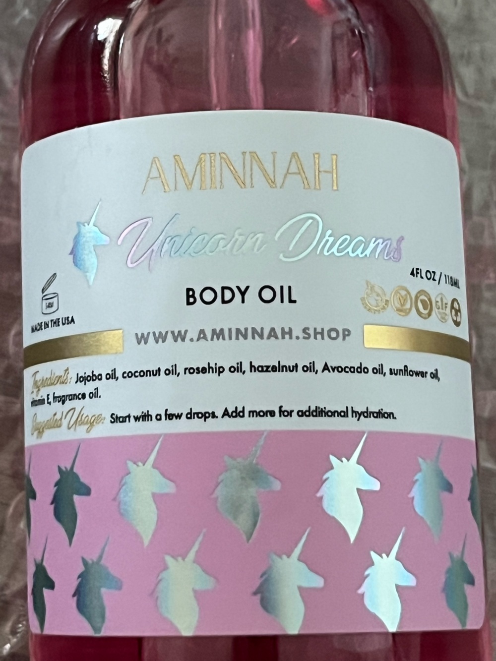 NWT AMINNAH Pink Body Oil – Lightweight Hydrating Skin Oil in Unicorn Dreams - Picture 3 of 3